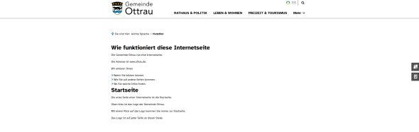 Screenshot der Unterseite Funktion der Website