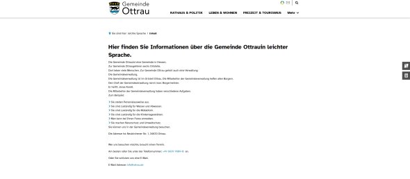 Screenshot der Unterseite Inhalt der Website